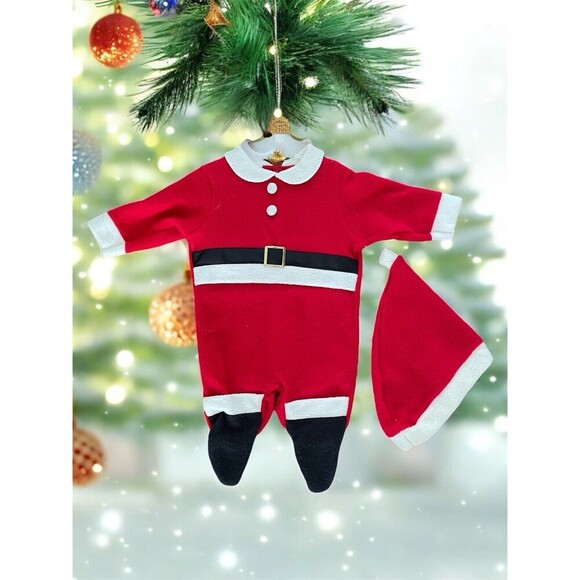 Carter's Other - NWT Vintage Baby Red White Faux Fur Trim One Piece Santa Suit & Hat 0-3 Carter’s